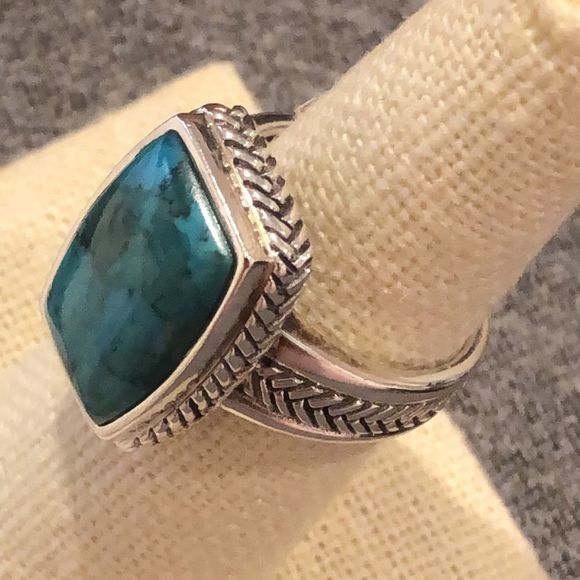 BARSE Turquoise Sterling Silver Braid Rope Detail Ring 7 - Picture 8 of 10
